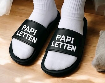 Papi Letten Men's Slippers – Funny Father's Day Gift Idea for Dad – Comfortable Slide Sandals for Men