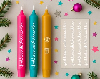 Witte kaarsfolie DIN A4 Kerstmis – Merry Christmas belettering – tattoofolie voor kaarsen en keramiek – DIY cadeau Adventsdecoratie