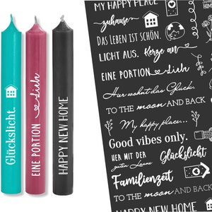 White candle tattoo foil - HAPPY HOME - sayings to give away - for candles / ceramic DIN A4