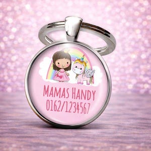 Notfallnummer Anhänger Kinder Prinzessin | Einschulung Geschenk | Kindergarten Anhänger mit Telefonnummer