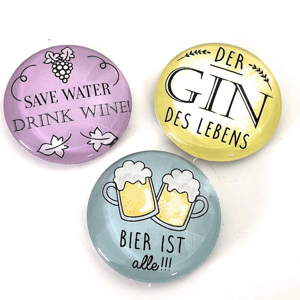 Cheers to your fridge! Set of 3 large wine, gin, beer magnets | Unique kitchen interior