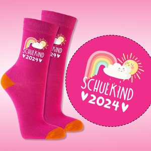 SCHOOL ENTRY Schoolchild socks GIFT for the sun and rainbow school bag image 1