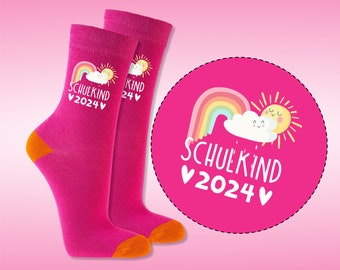 EINSCHULUNG Schulkind Socken GESCHENK für die Schultüte Sonne und Regenbogen