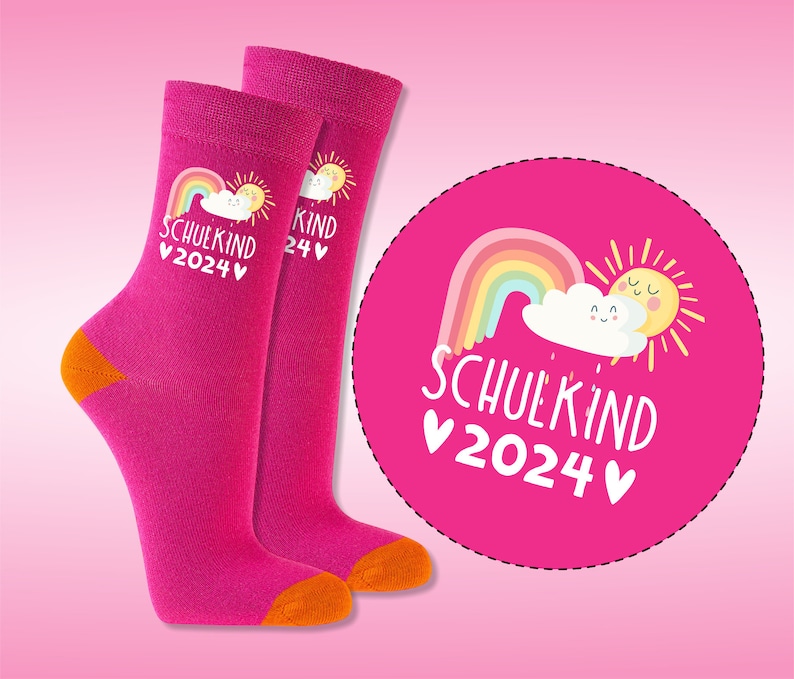 SCHOOL ENTRY Schoolchild socks GIFT for the sun and rainbow school bag image 1