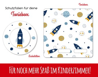 Ladestationsticker und Schutzfolie passend für Toniebox - Raketen im Weltall