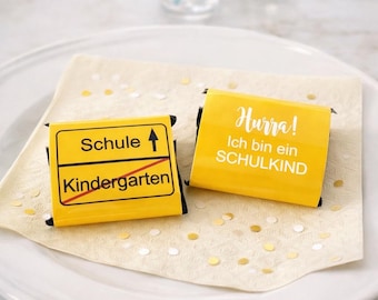 Back to school decorations: chocolate wrappers, traffic sign – school party favor for children, DIY candy bar, pink and blue wrapper