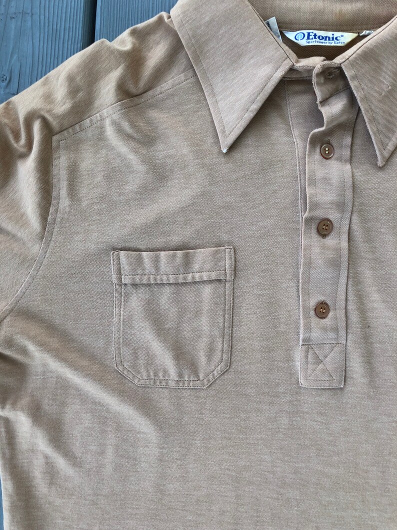 Vintage 1980s Cleveland Browns helmet logo short sleeve polo--tan--size Large