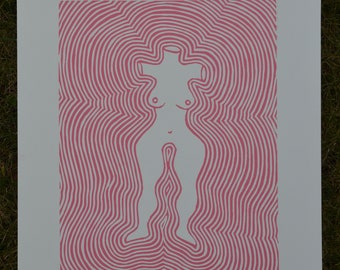 Pink Lady Linocut Print