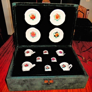 Barbie Collectible Miniature Tea Set...1988, 89, 90, 91...New Condition in Green Velvet Display Box