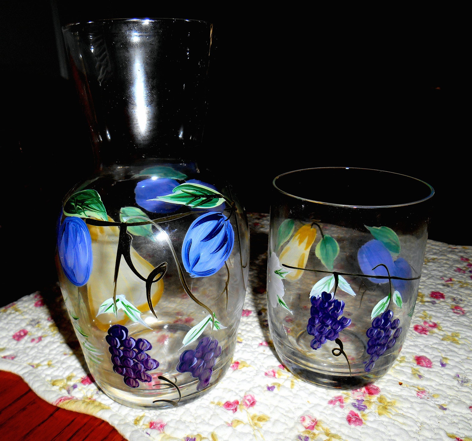 Vintage Hand Painted Tumble-up ...decanter & Glass...beautiful Purple ...