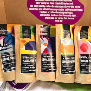 Premium Fresh Roast Arabica Kaffee Geschenkbox, Single Origin Kaffee Geschenkbox 5 x 100g, personalisiertes Kaffeegeschenk, Geschenk für Ihn, Geschenk für Sie