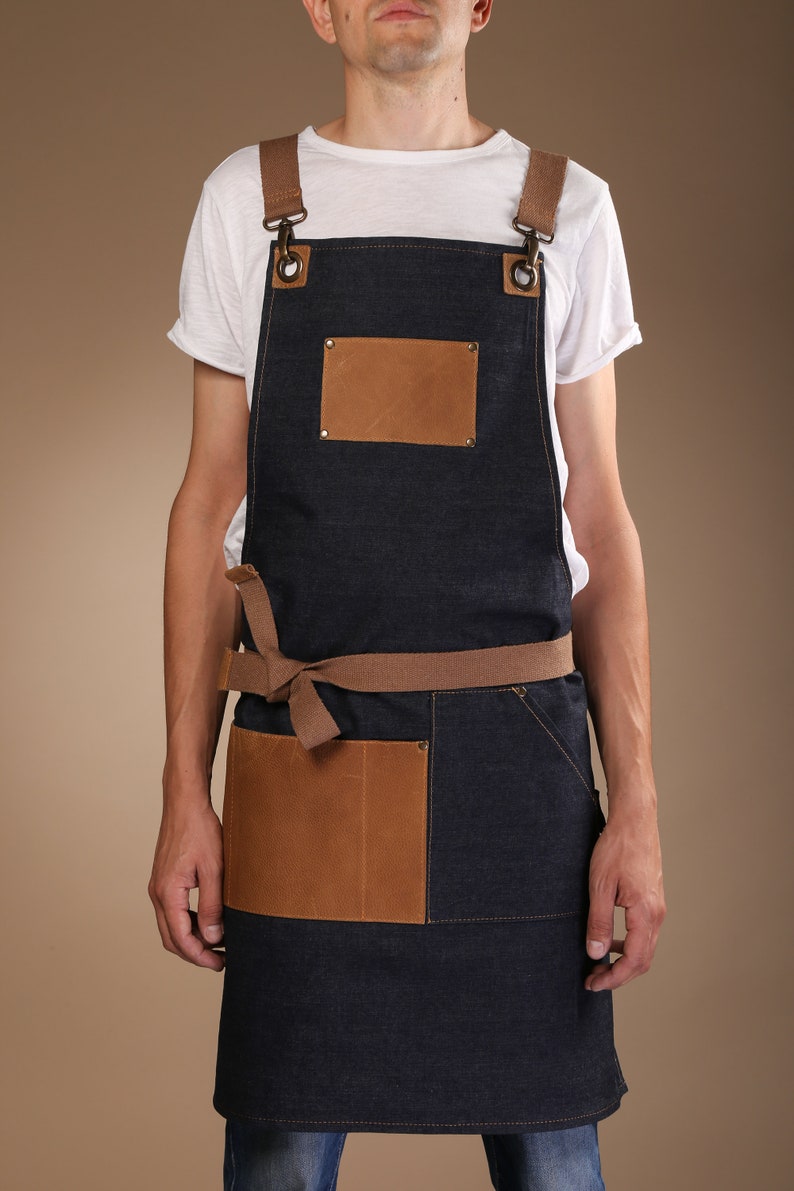 Barber apron, personalised apron, barista apron, handmade, craft, fancy, leather, shops denim, hipster, vintage, bartender, bakery, coffeeshop
