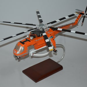 Erickson S-64 Skycrane fire fighting helicopter hand carved mahogany wood replica desktop display airplane model