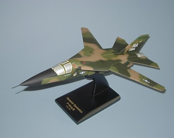 General Dynamics F-111 Aardvark USAF fighter-bomber airplane model hand carved mahogany wood replica desktop display