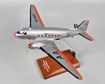 Douglas DC-3 American Airlines model hand carved mahogany wood replica desktop display