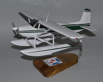 Cessna 180 Skywagon floatplane airplane model hand carved mahogany wood replica desktop display aircraft