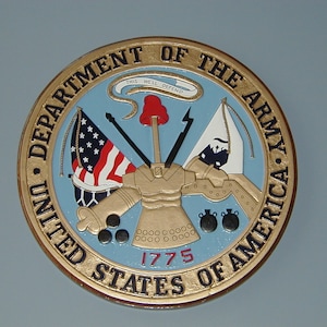 Department of the US Army Seal hand carved and hand painted mahogany wall plaque