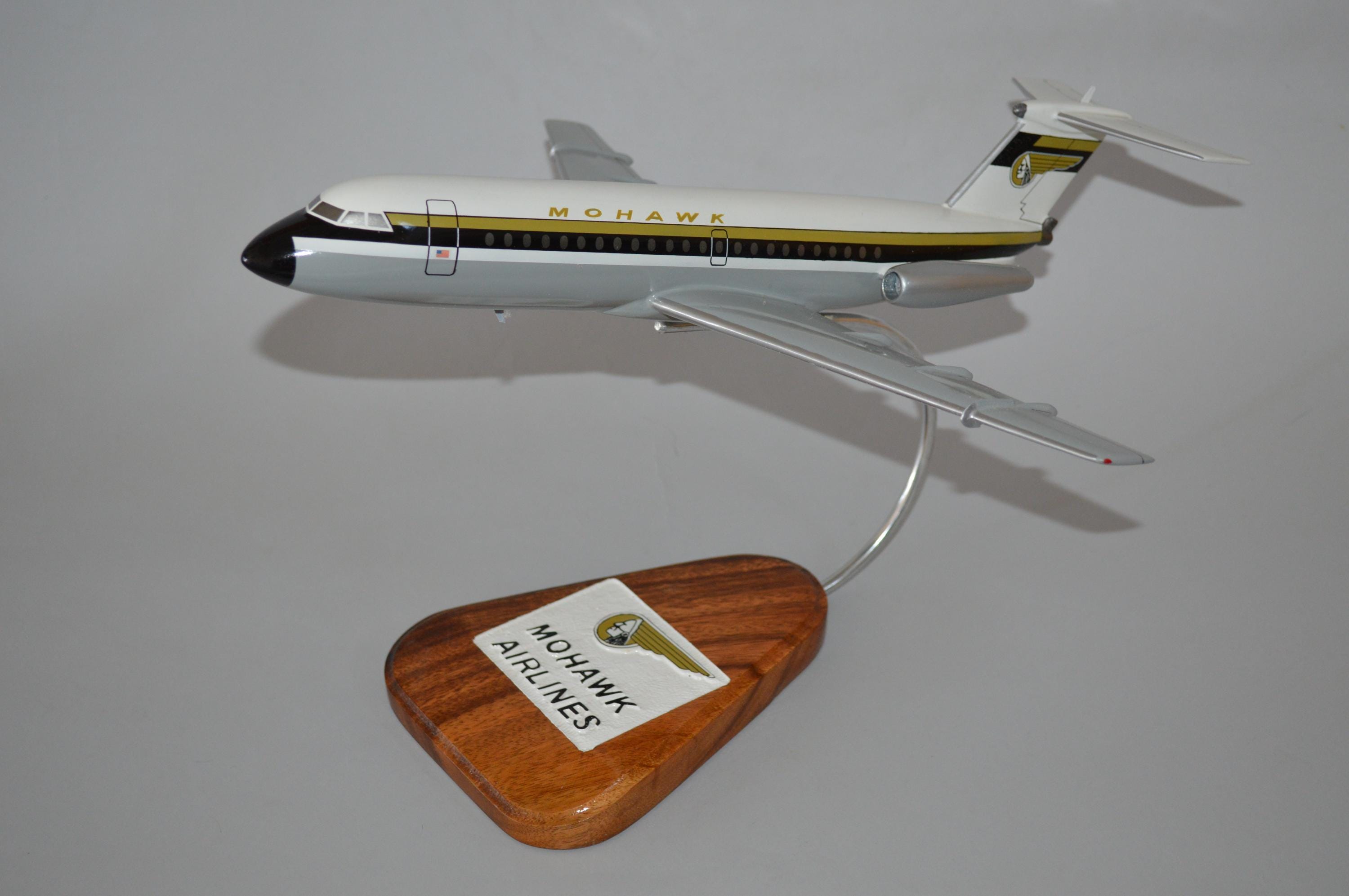 BAC-111 Mohawk Airlines hand carved mahogany wood replica desktop display airplane model