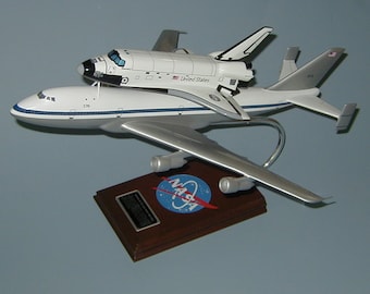 NASA Space Shuttle and 747 carrier model hand carved mahogany wood replica desktop display