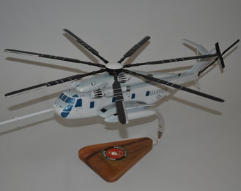 Sikorsky CH-53E Sea Stallion Marine helicopter model hand carved mahogany wood replica desktop display