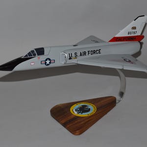 Convair F-106 194th Fighter Interceptor Squadron CA ANG Delta Dart USAF airplane model hand carved mahogany wood replica desktop display