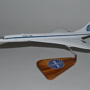 BAC Concorde Pan Am airlines supersonic passenger airliner airplane and carved mahogany wood replica desktop display airplane model