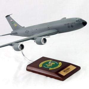 Boeing KC-135 77th Refueling Squadron Stratotanker USAF refueler aircraft hand carved and painted mahogany wood airplane display model