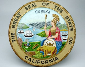 California State Seal hand carved and hand painted mahogany wall plaque 24 inch LARGE