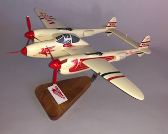 Lockheed P-38 Lightning Race Plane USAAF fighter plane WWII airplane model hand carved mahogany wood replica desktop display