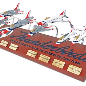 USAF Thunderbirds aircraft historical fleet display airplane model hand carved mahogany wood replica desktop display