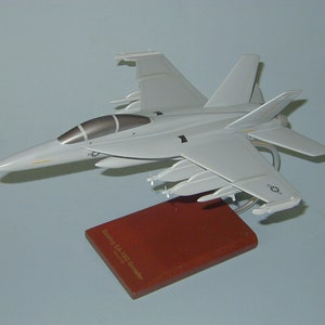 EA-18G Growler US Navy SAM suppression aircraft hand carved and painted mahogany wood airplane aviation desktop display model