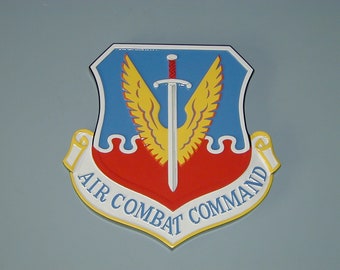 USAF Air Combat Command Seal hand carved and hand painted mahogany wall plaque