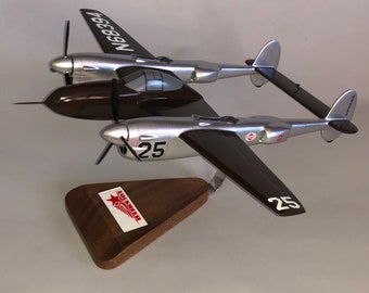 Lockheed P-38 Lightning Race Plane Reno fighter plane WWII airplane model hand carved mahogany wood replica desktop display