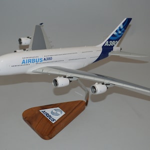 Airbus 380 A380 commercial airline plane hand carved mahogany wood replica desktop display airplane model