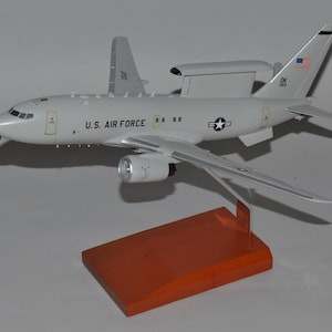 Boeing E-7A Wedgetail AWACS USAF airplane model hand carved mahogany wood replica desktop display aircraft