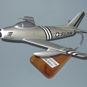 North American F-86 Sabre USAF Ace Gabreski fighter plane model hand carved mahogany wood replica desktop display