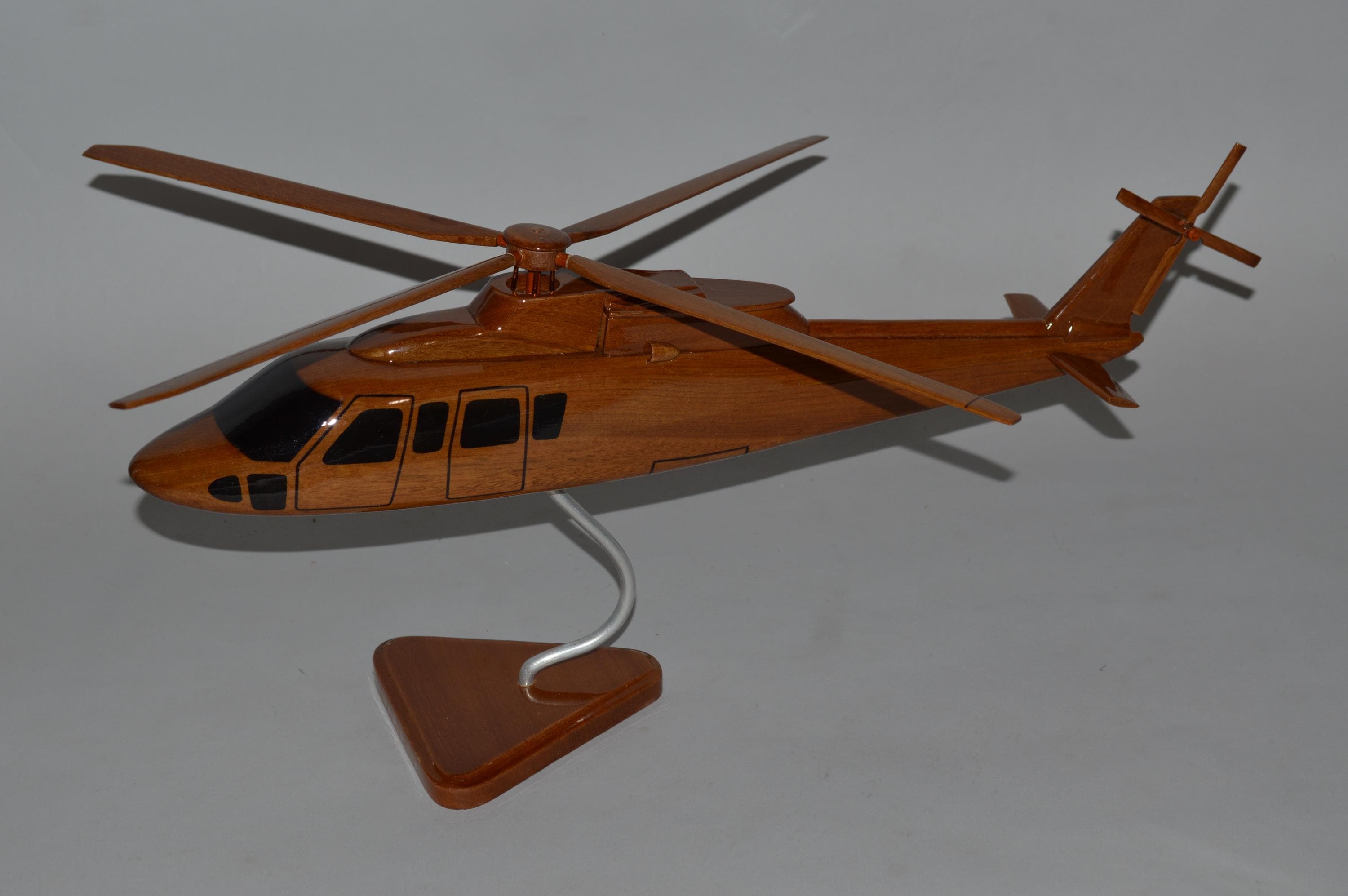 Sikorsky S-76 helicopter natural stained wood airplane model hand carved mahogany wood replica desktop display aircraft