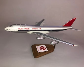 Boeing 747-200 Northwest Orient Airlines hand carved mahogany wood replica desktop display airplane model