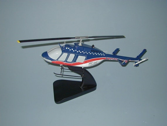 Bell 206 Ranger Air Evac air ambulance helicopter airplane model hand carved mahogany wood replica desktop display