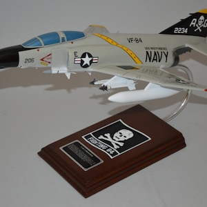 McDonnell Douglas F-4 Phantom VF-84 Jolly Rogers US Navy fighter plane hand carved mahogany wood replica desktop display airplane model