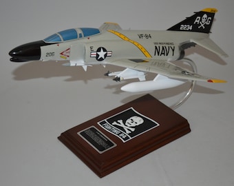 McDonnell Douglas F-4 Phantom VF-84 Jolly Rogers US Navy fighter plane hand carved mahogany wood replica desktop display airplane model