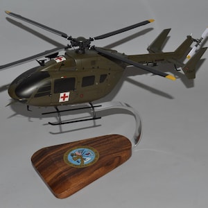 UH-72 Lakota US Army Medevac helicopter aircraft hand carved and painted mahogany wood airplane aviation desktop display model
