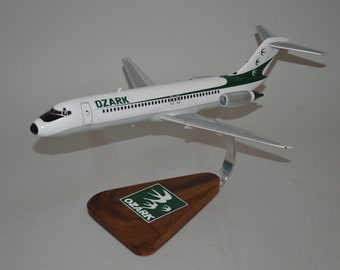 Douglas DC-9 Ozark Airlines airplane model hand carved mahogany wood replica desktop display plane