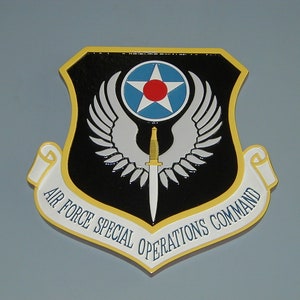 USAF Special Operations Command AFSOC seal hand carved and hand painted mahogany wall plaque