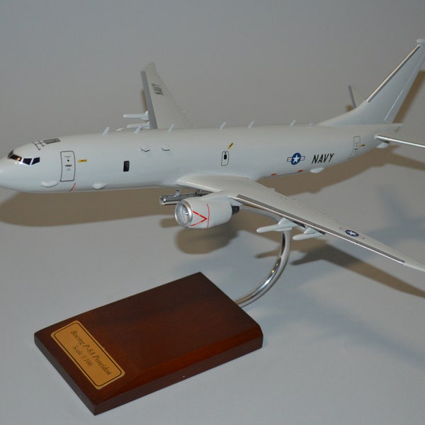 Boeing P-8 Poseidon ASW maritime patrol Navy airplane model hand carved mahogany wood replica desktop display