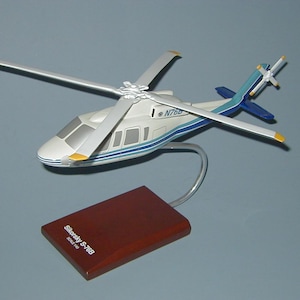 Sikorsky S-76 helicopter airplane model hand carved mahogany wood replica desktop display