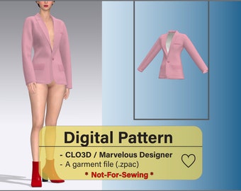 Digitales Schnittmuster: Frauen Blazer mit Futter und Schulterpolstern/CLO3D/Marvelous Designer