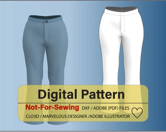 Damen High Waist Zipper Hose DXF / PDF Muster für CLO3D / Ai