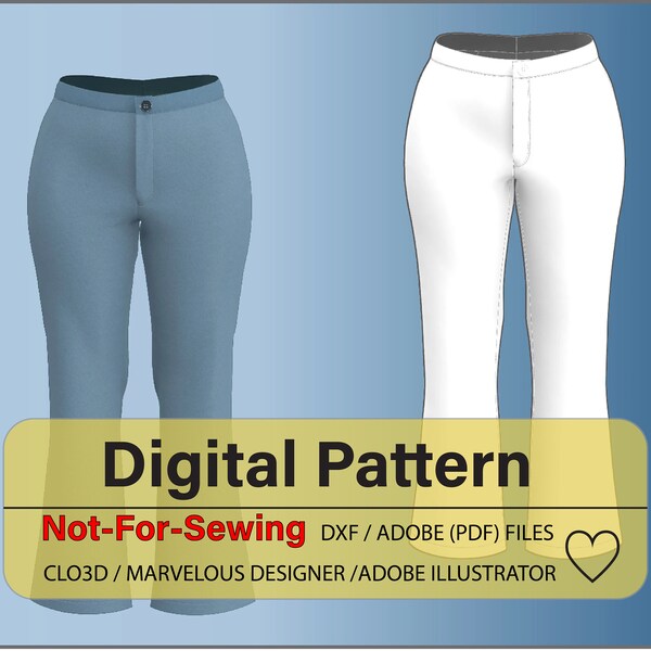 Women’s High Waist Zipper Pants DXF/PDF Patterns for CLO3D/Ai