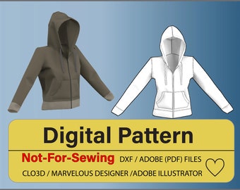 Womens Basic Pullover Hoodie E-pattern for CLO3D/Ai